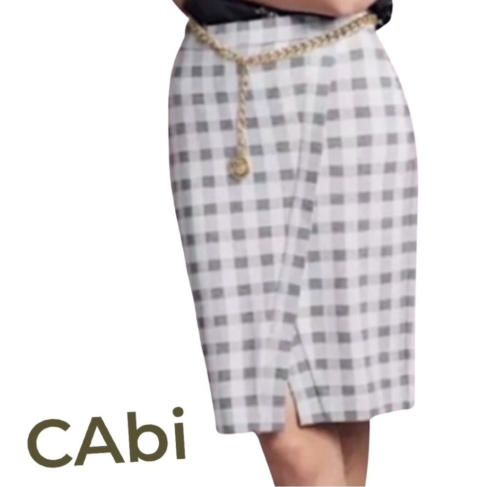 CAbi Valentina Gray Check Faux Wrap Career Skirt Size 8